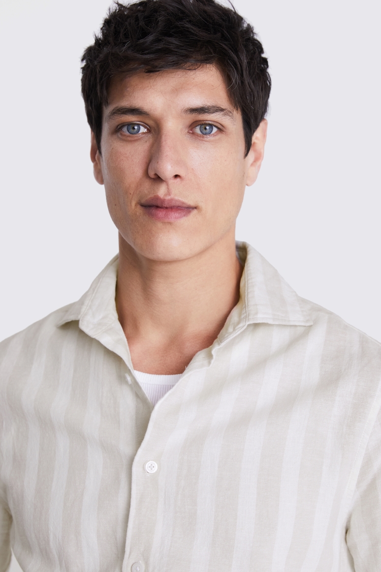 Cotton Linen Camel Stripe Shirt   Buy Online at Moss