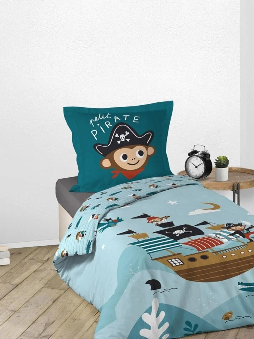 Housse de couette 140x200 + taie Moussaillon coton 42 fils   Bleu