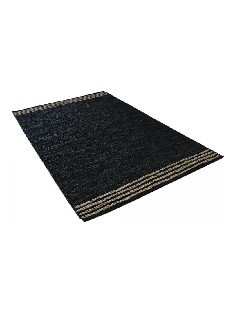 Tapis kilim tissé main en cuir CUIRLINE Care&Fair   Noir