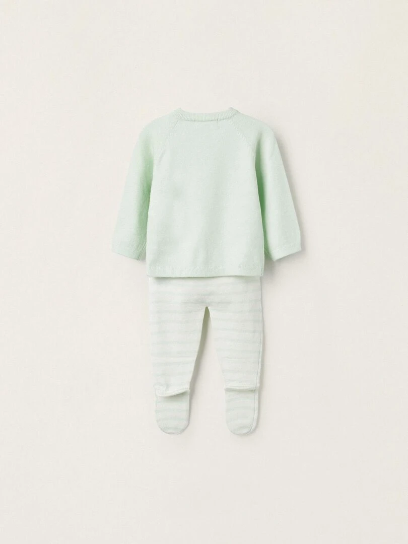 Manteau + Pantalon en Maille avec Pieds pour Nouveau Né 'Lapin' EARLY BLOOM Bleu clair