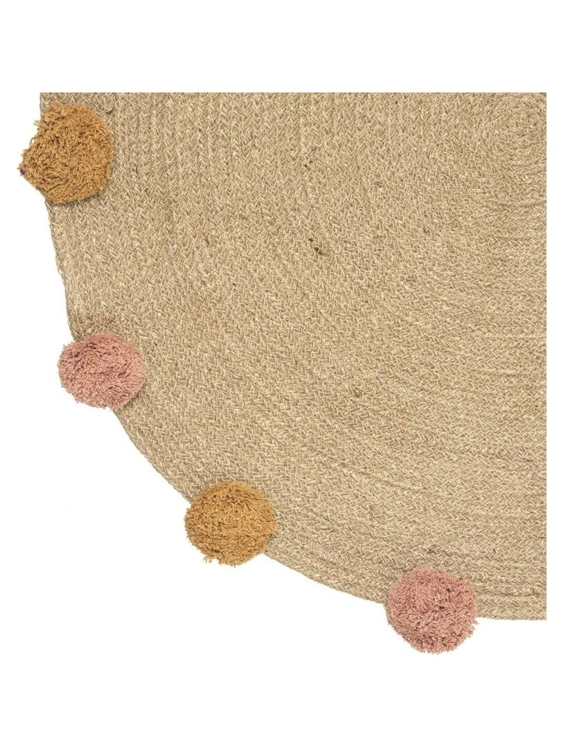 Tapis rond jute Lili pompons D78 Beige