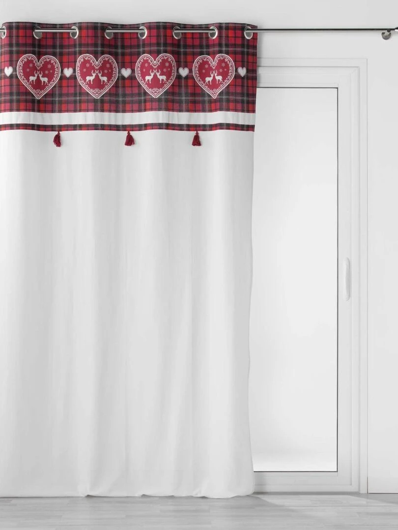 Rideau tamisant au parement à carreaux Blanc