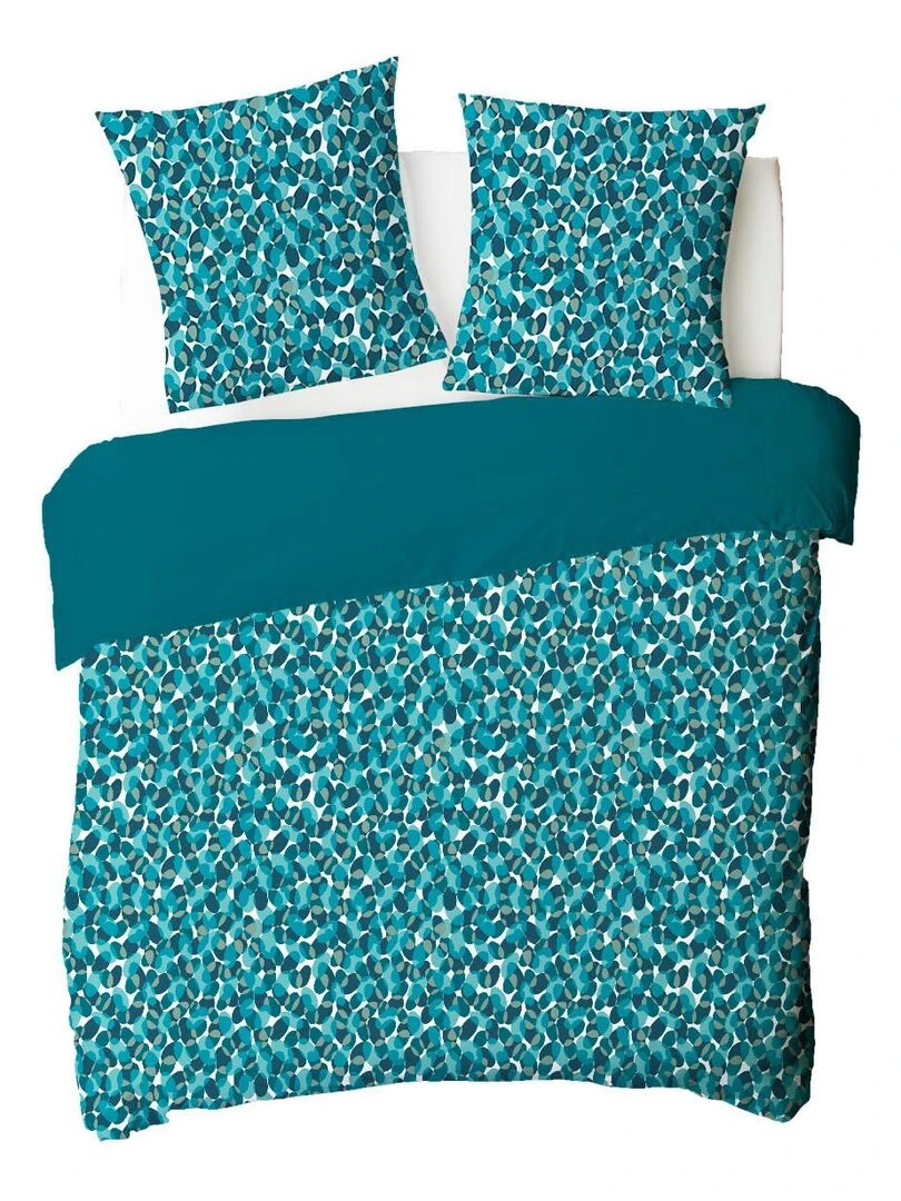 Future Home   Parure de lit 2 personnes en coton 57 fils imprimé canard   Bleu canard