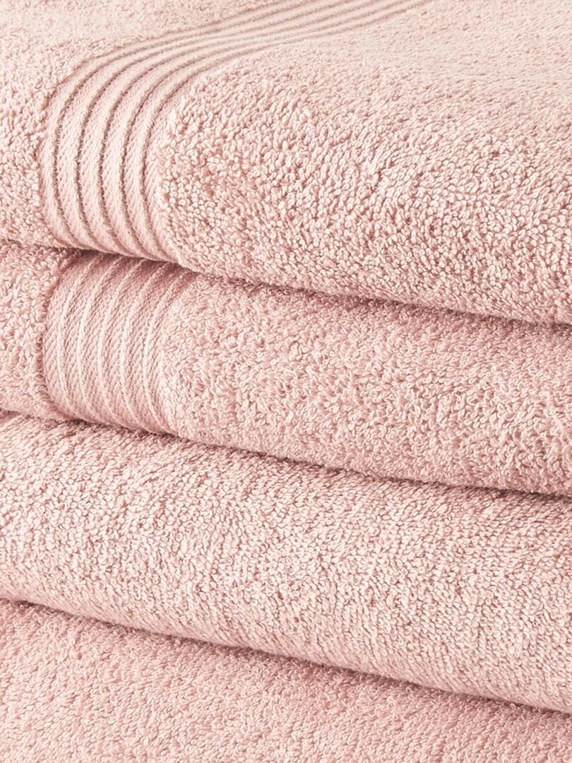 Lot de 2 serviettes de toilettes et 2 draps de bain coton uni ESSENTIAL Rose