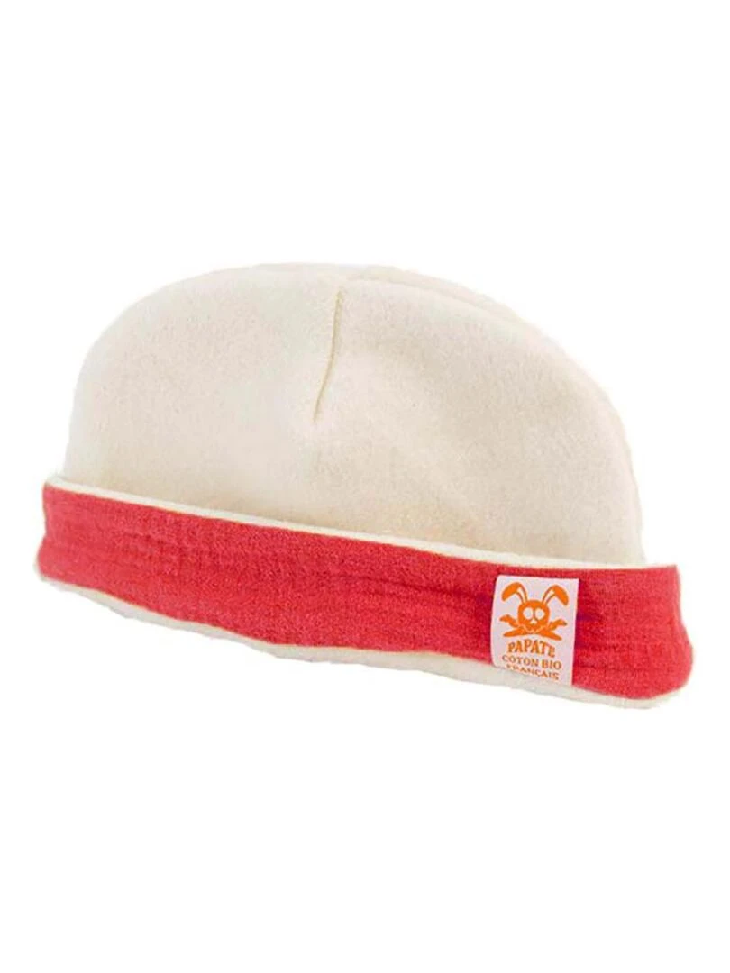 Bonnet de Naissance en Coton Bio Blanc et Fraise Rouge