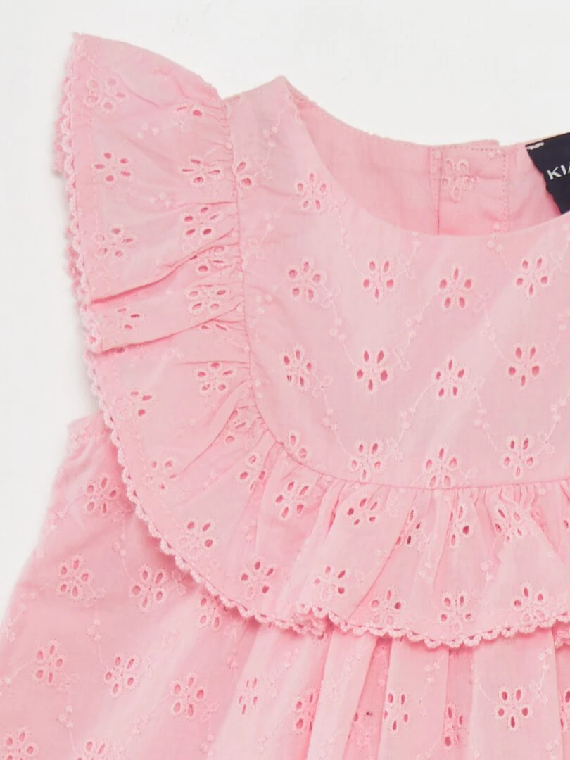 Robe avec broderies anglaises et volant   Rose