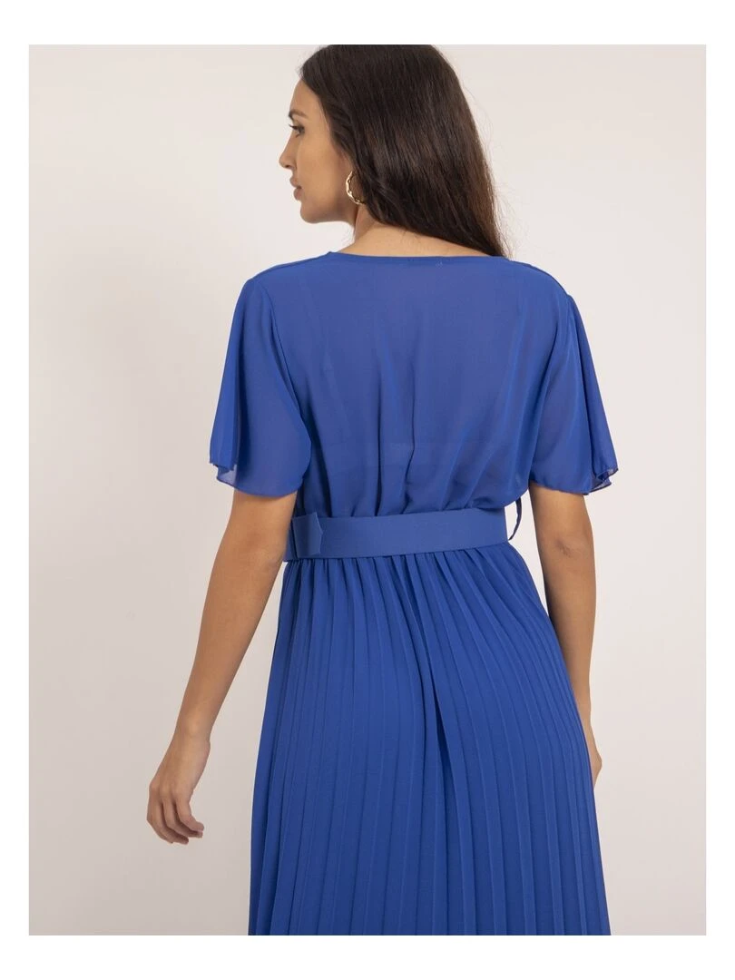 Robe midi plissée et ceinture ISALA   Bleu roi