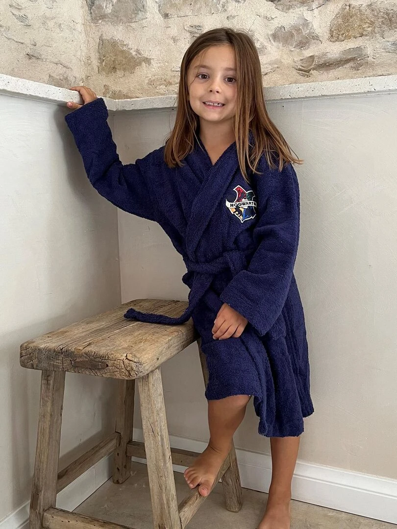Peignoir enfant 100% coton HARRY POTTER BLASON Bleu foncé