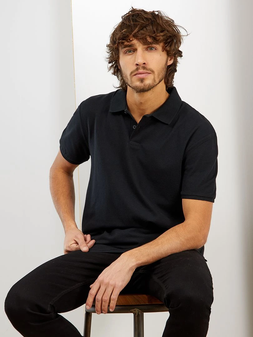 Polo en piqué de coton   noir