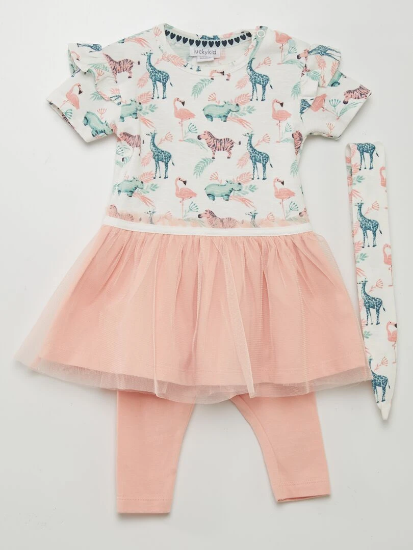 Ensemble robe + legging + bandeau   3 pièces   Rose