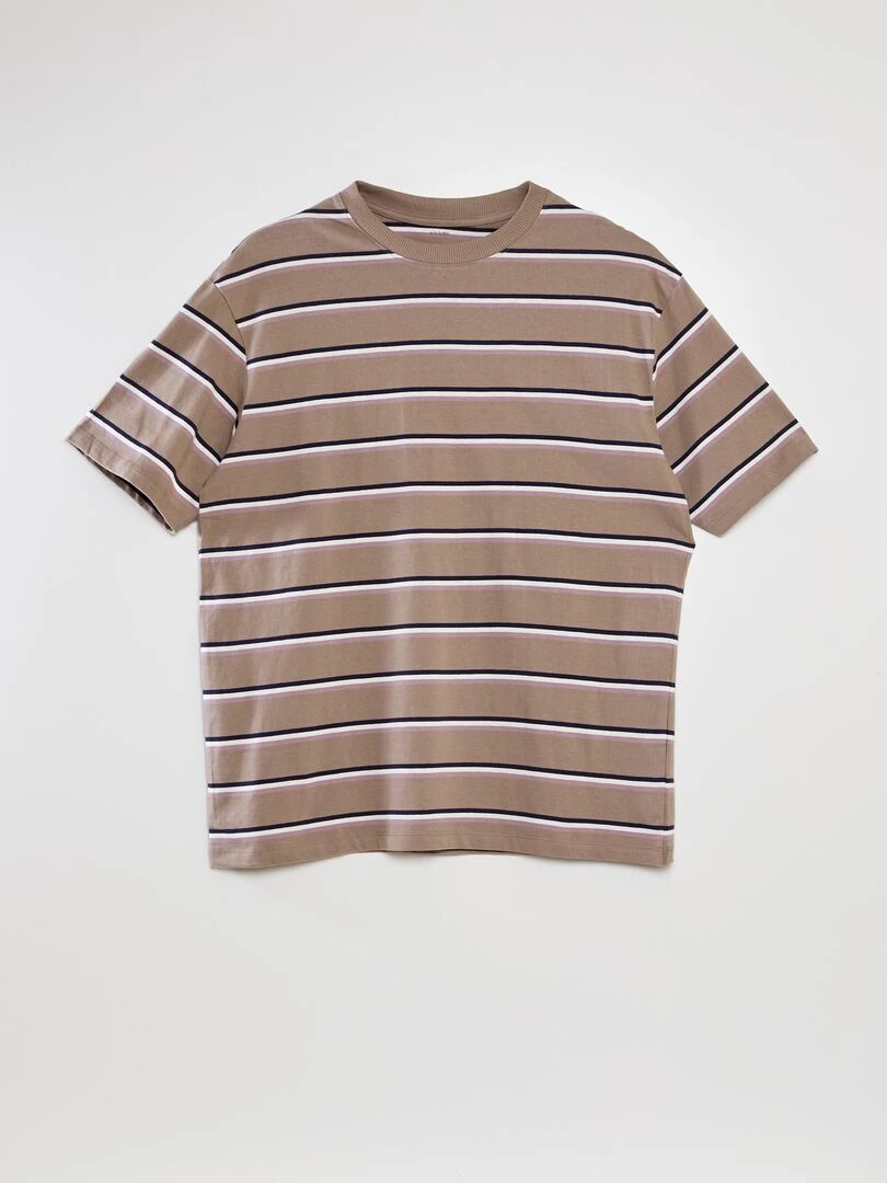 T shirt large à rayures Beige