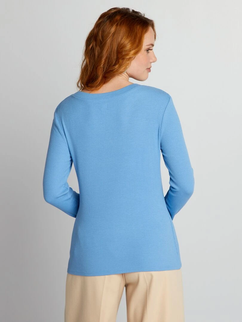 T shirt en maille côtelée stretch   Bleu