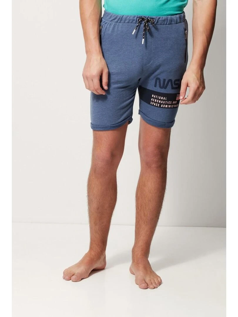 Nasa Bermuda homme imprimé logo en coton Bleu marine