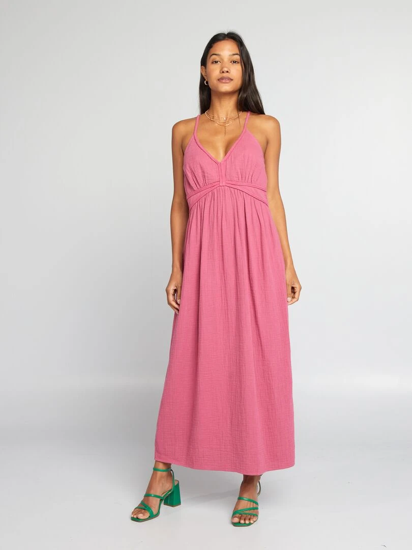 Robe longue en gaze de coton   rose