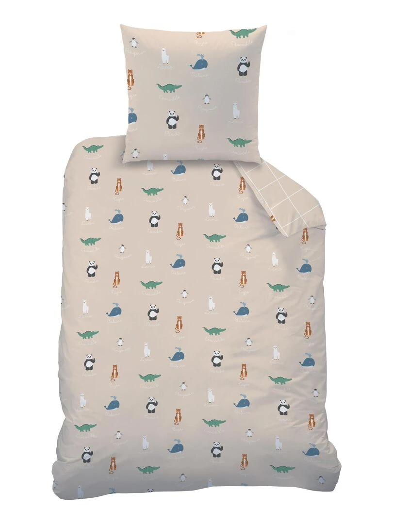 Parure de lit imprimée 100% coton  ANIMAUX DU MONDE   Beige