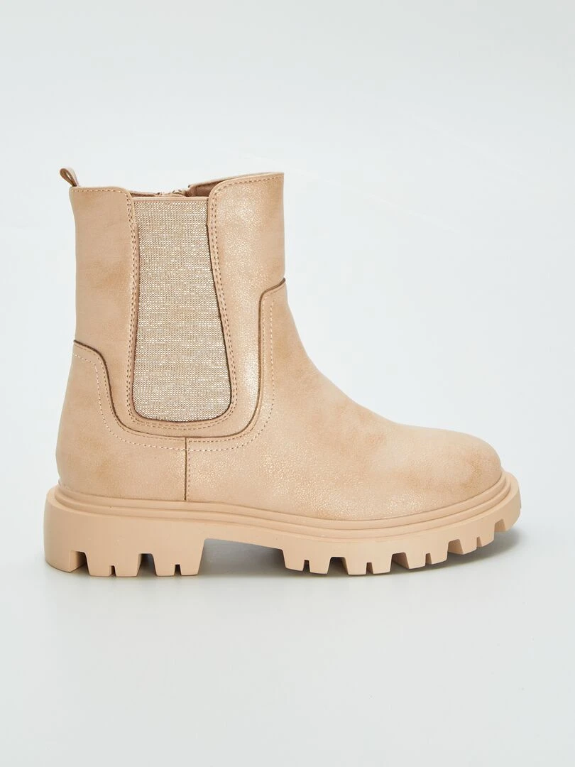 Boots chelsea à semelle crantée Beige