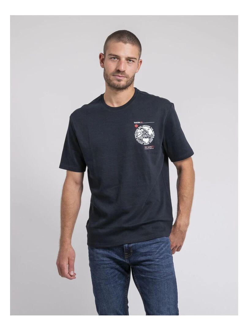 T shirt col rond oversize pur coton JOHART Bleu marine