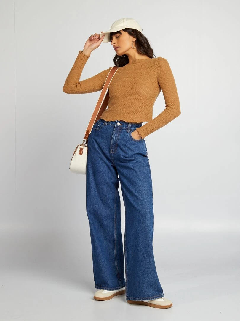 Tee shirt crop top ajouré Marron