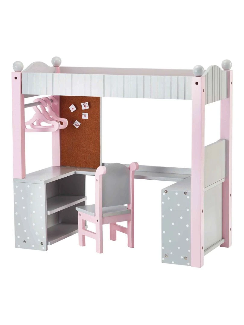 Lit superposé mezzanine avec bureau et étagères de rangement pour poupée poupon jouet   N/A