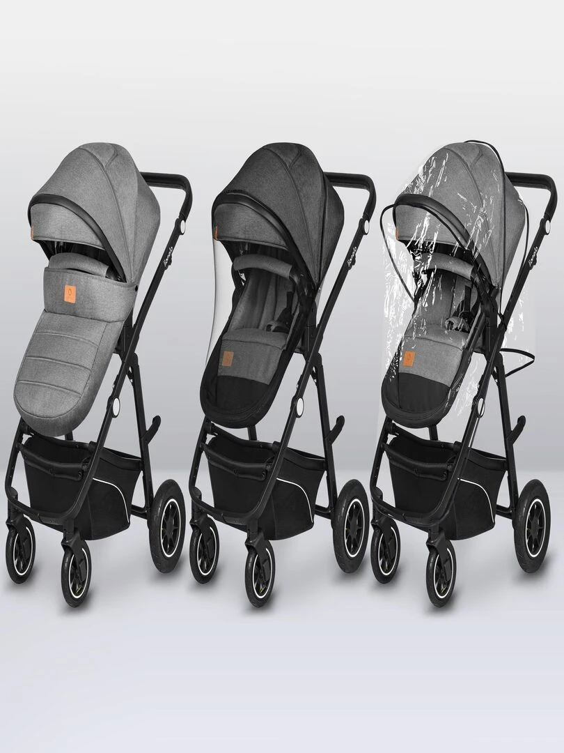 LIONELO Bianka 3 en 1   Poussette Trio   Jusqu'à 22Kg   Gris   Gris Noir