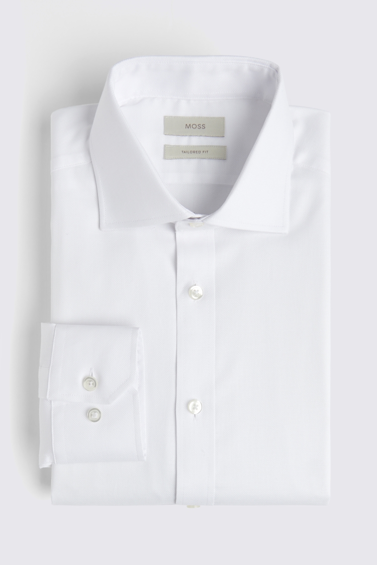 Tailored Fit White Dobby Stretch Shirt   Buy Online at Moss