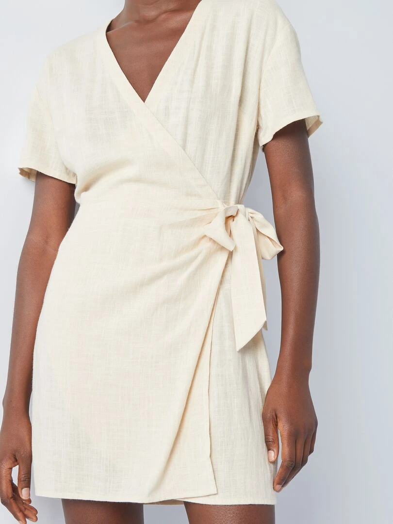 Robe courte wrap en lin mélangé   Beige
