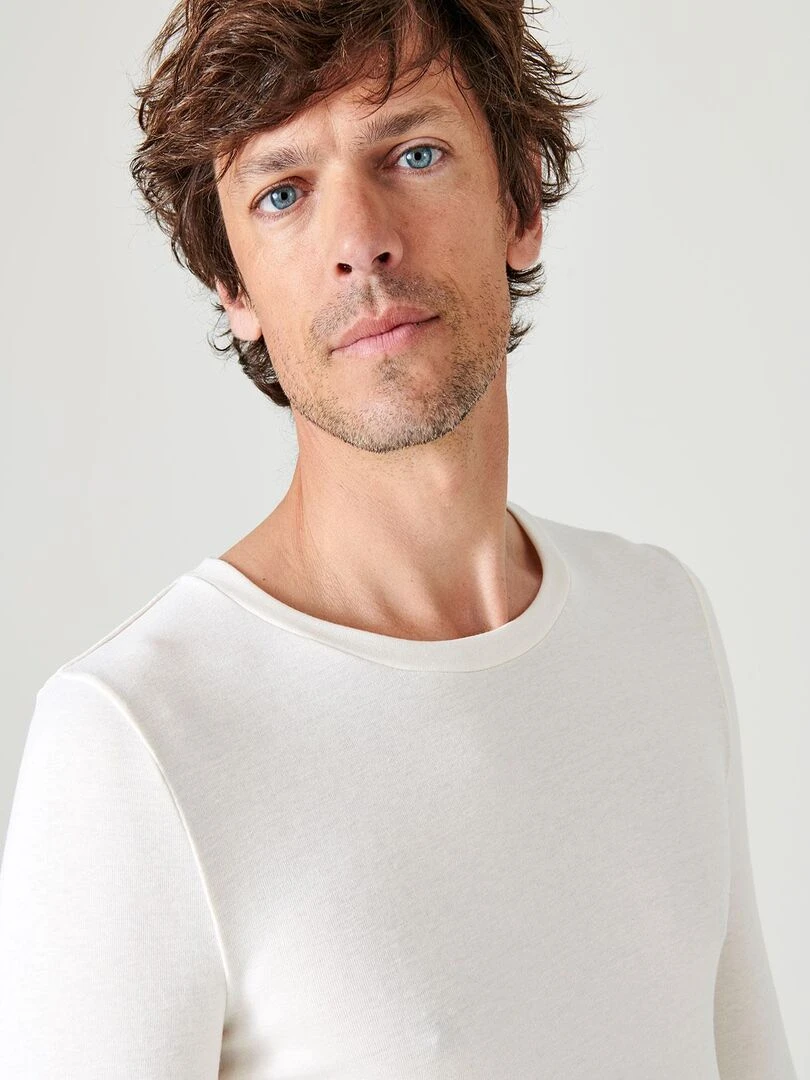 T shirt col rond manches longues fine côte Thermolactyl Sensitive Damart Blanc