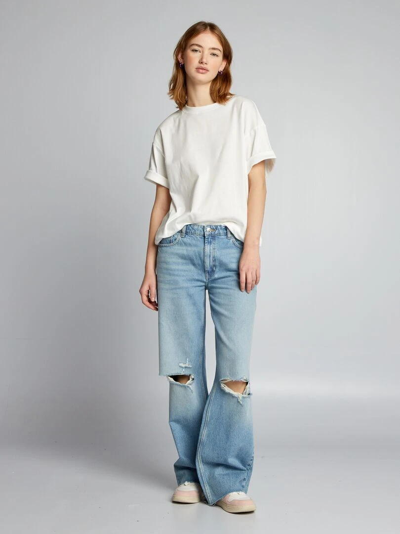 Jean wide leg avec abrasions Bleu