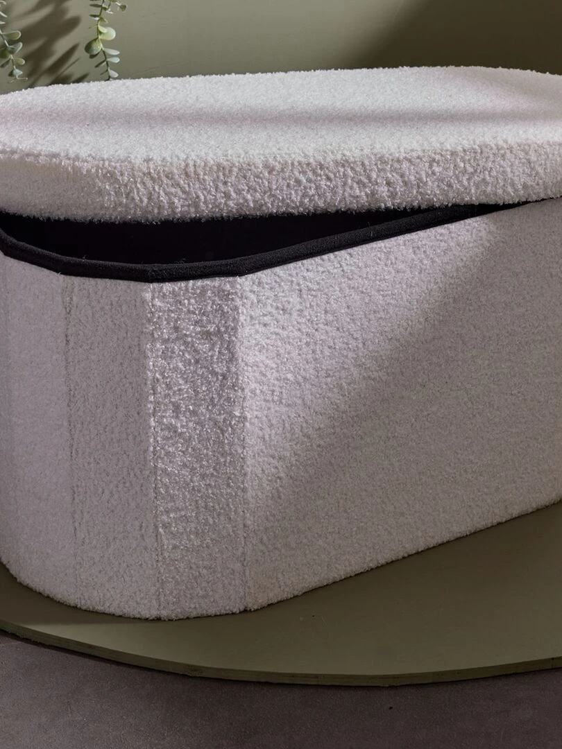 Coffre de rangement en maille bouclette Ecru