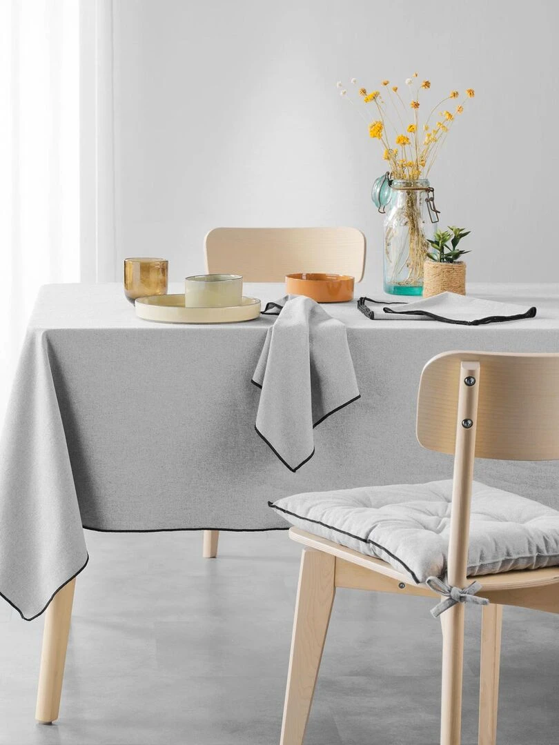 Galette de chaise en coton recyclé et bourdon apparent   Gris clair