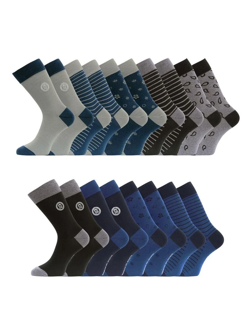 Lot de 9 paires de chaussettes de ville fantaisies en coton peigné Serge Blanco Noir
