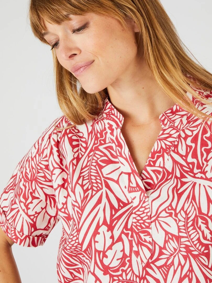 Blouse mélange lin feuillage Damart Rouge