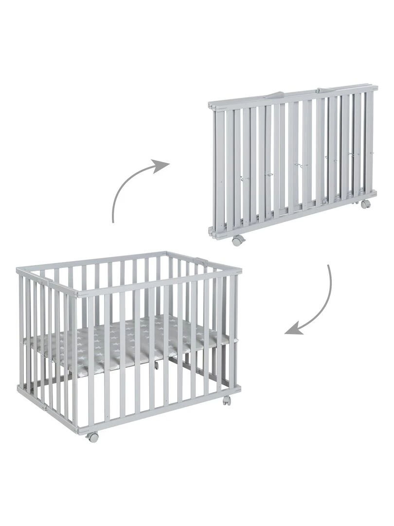 ROBA Parc Pliant 74 x 100 cm + Roues à Freins Hauteur Réglable Taupe Gris