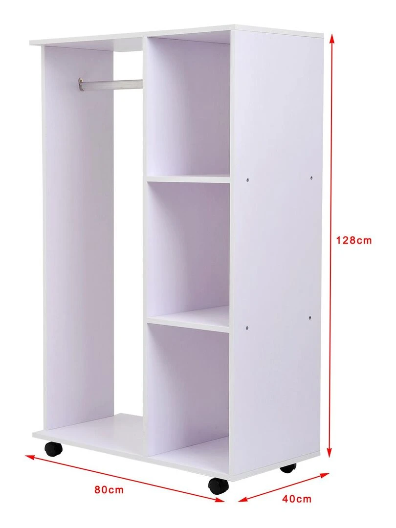 Armoire de rangement penderie à roulettes Blanc