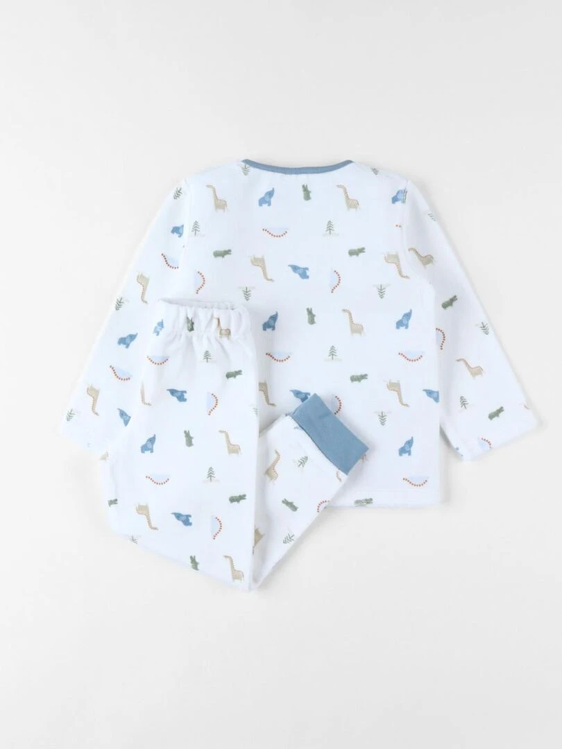 Pyjama 2 pièces imprimés dino en velours écru/bleu/vert Noukie's Multicolore