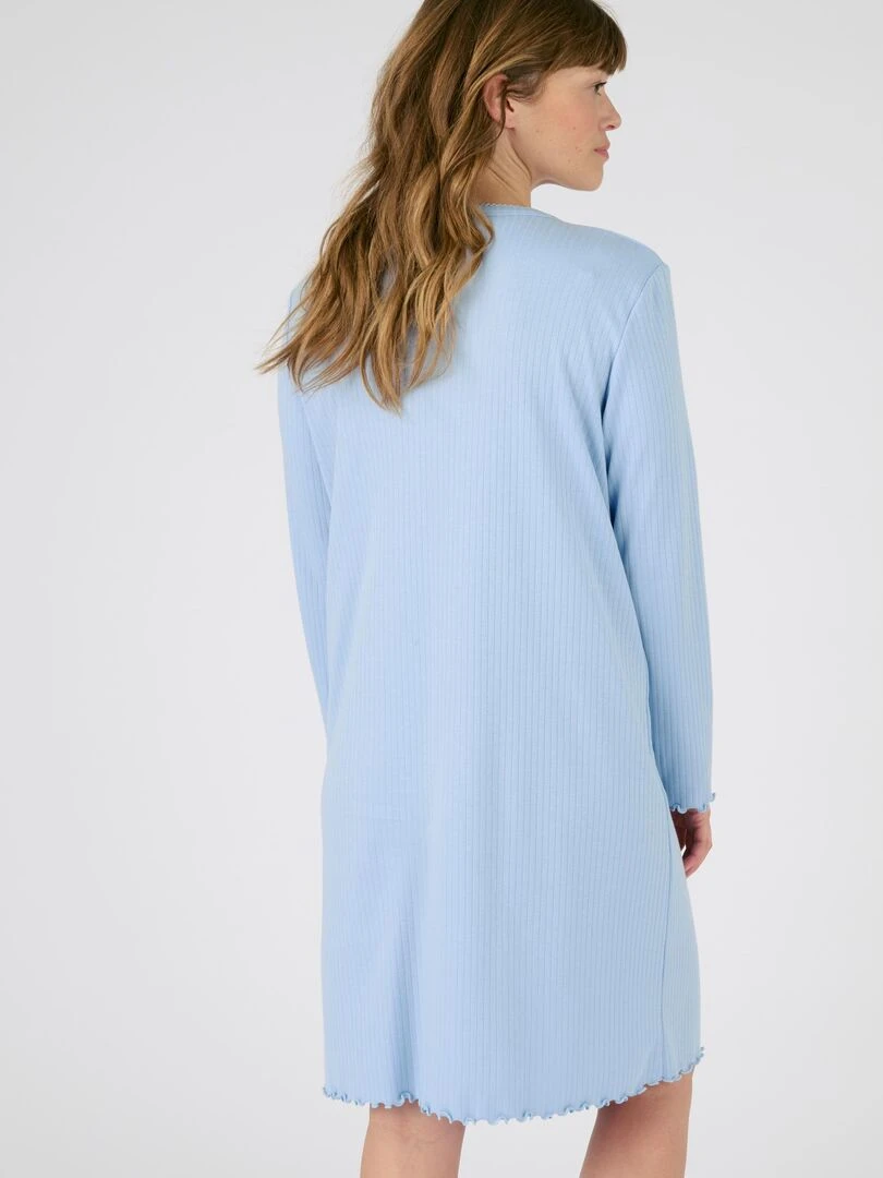 Chemise de nuit maille interlock côtelée douce et souple   Damart   Bleu