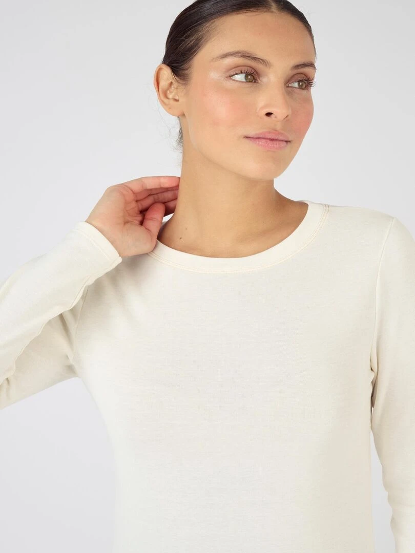 T shirt fine côte Thermolactyl Sensitive  col rond   Damart   Blanc cassé