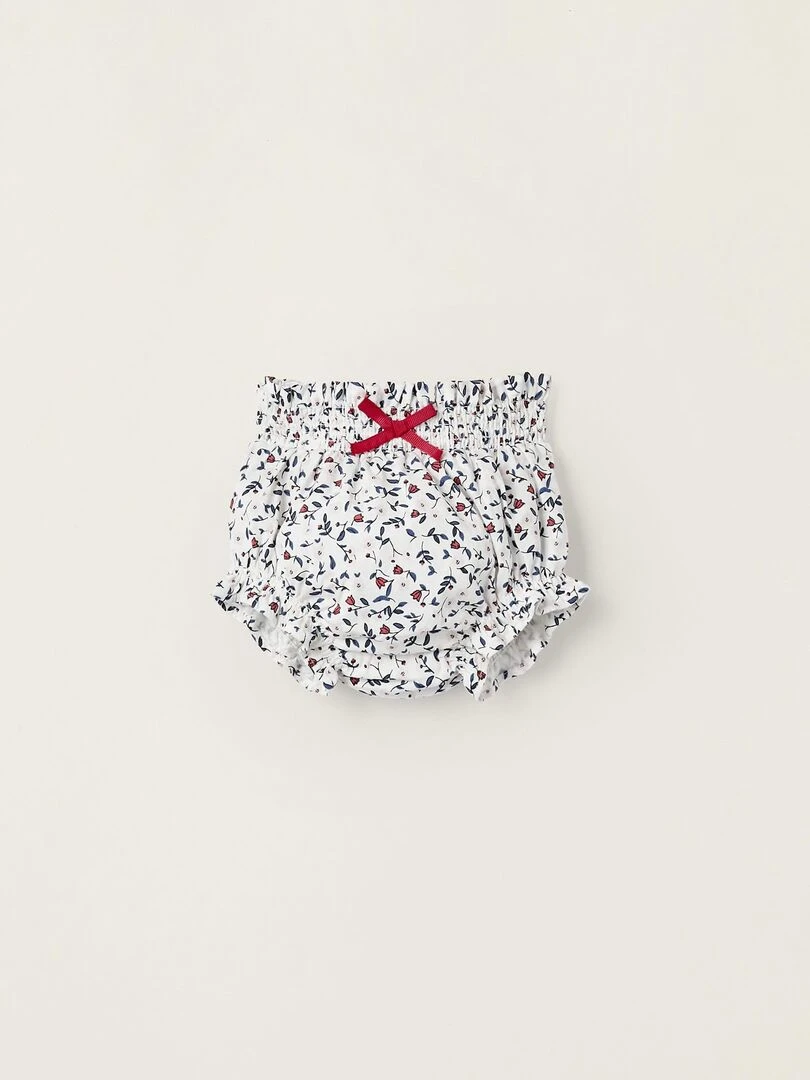 Bloomer en coton pour nouveau né 'Flowers' Blanc