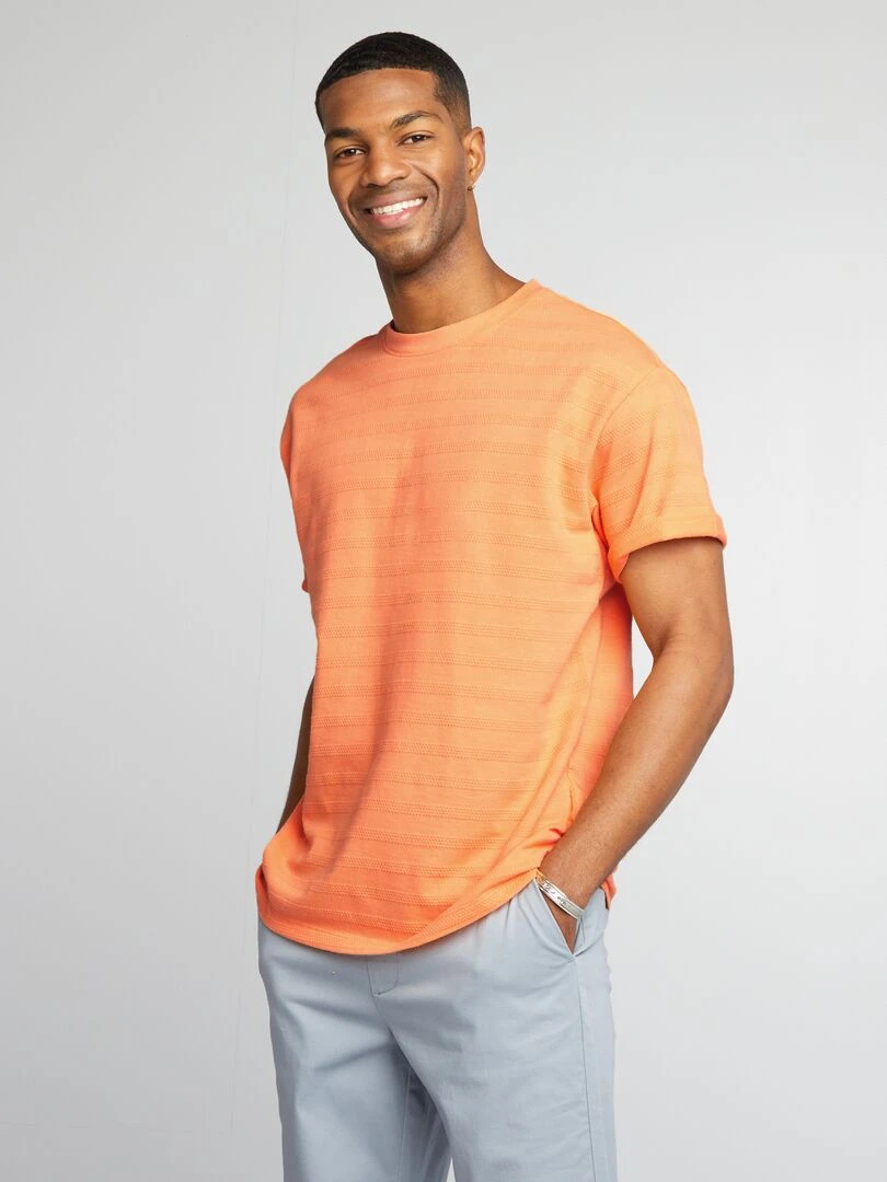 T shirt en coton texturé Orange