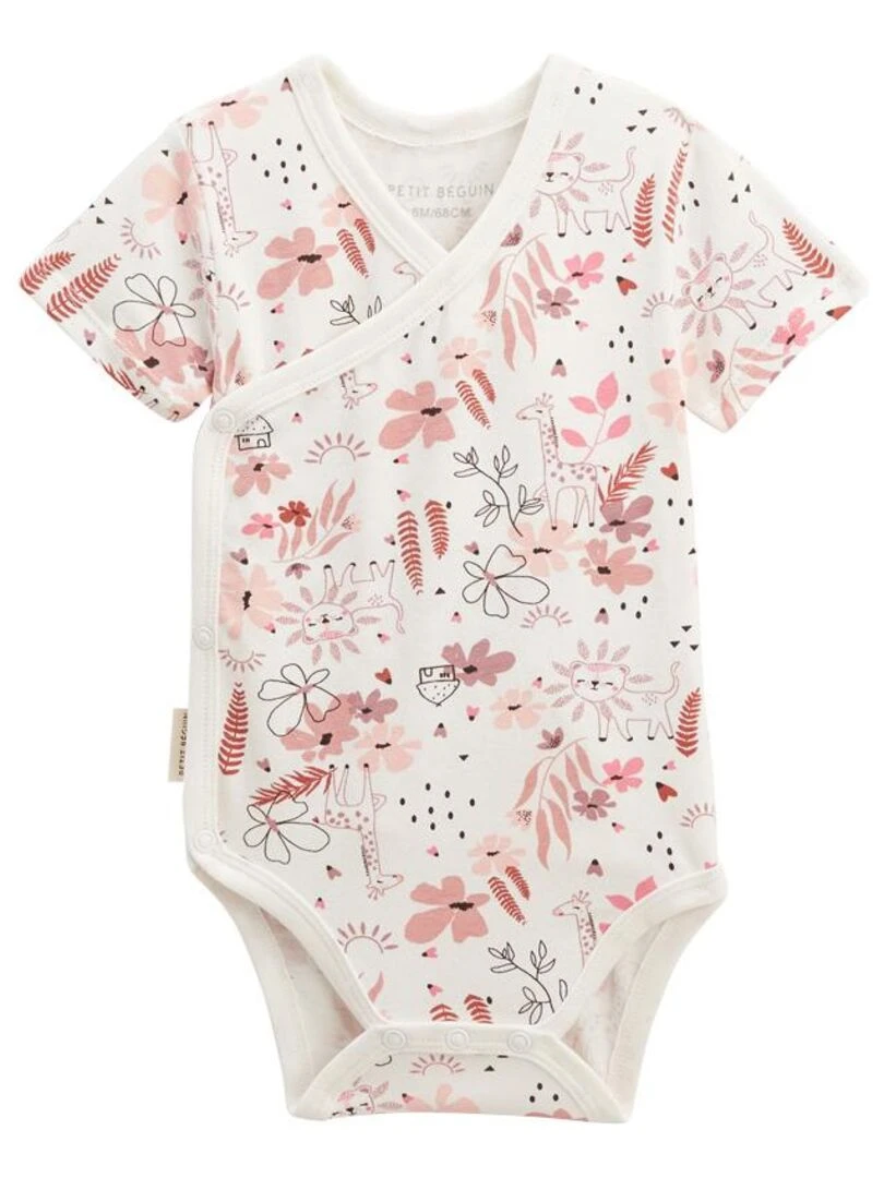 Lot de 2 bodies bébé manches courtes ouverture croisée Petit Safari   Rose