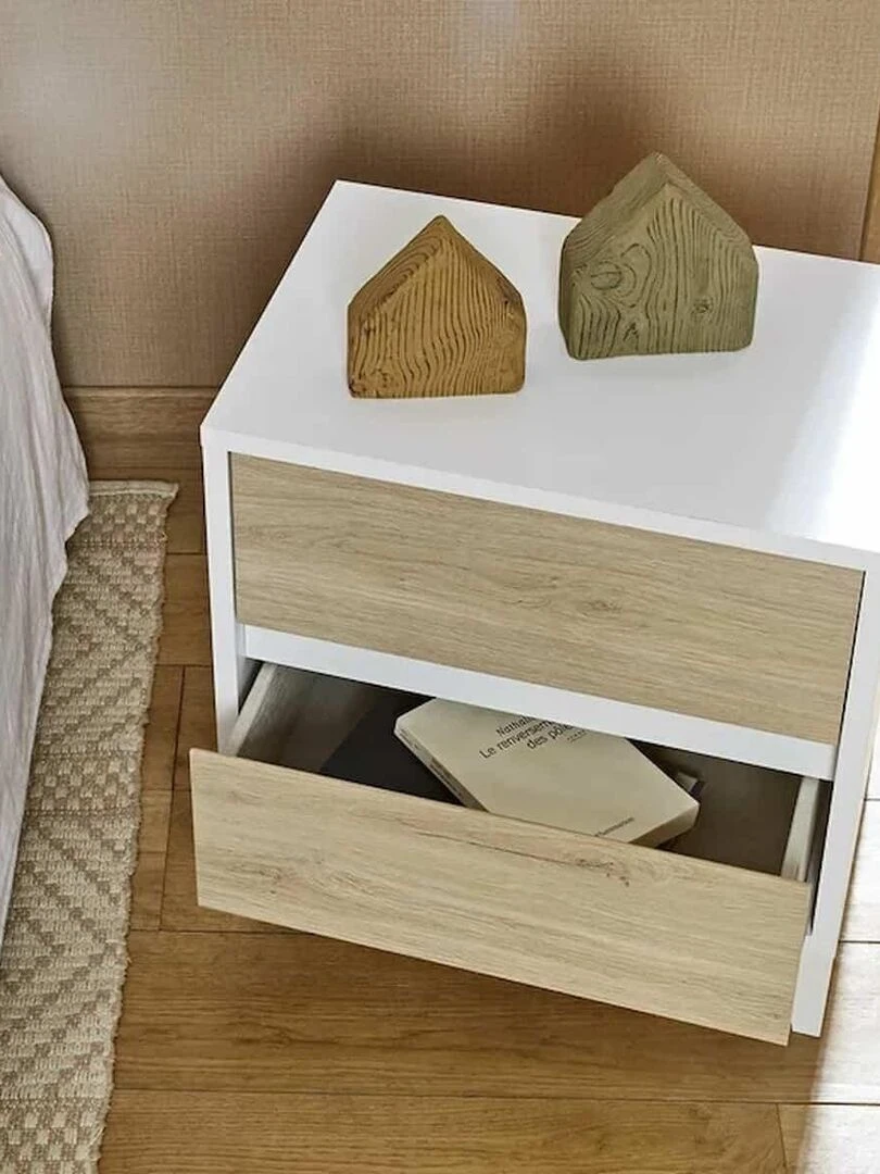 Chevet 2 tiroirs Kira   AKITEN RETAIL   Blanc Marron