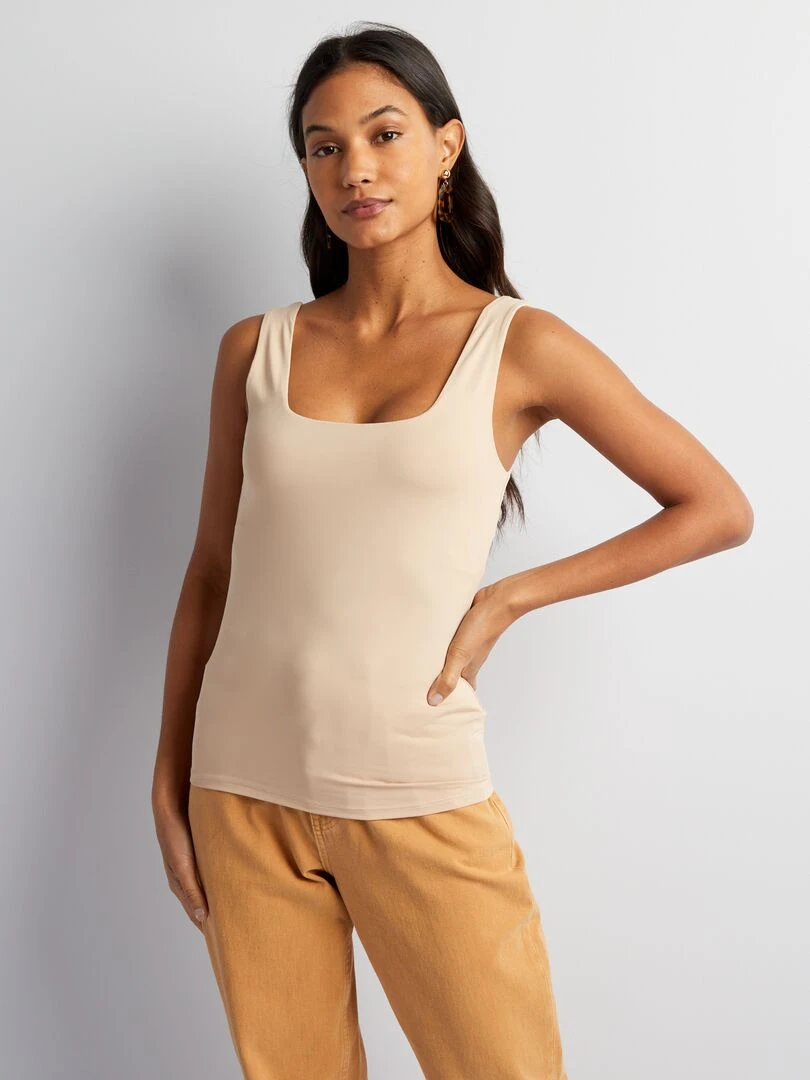 T shirt stretch à col carré   Beige