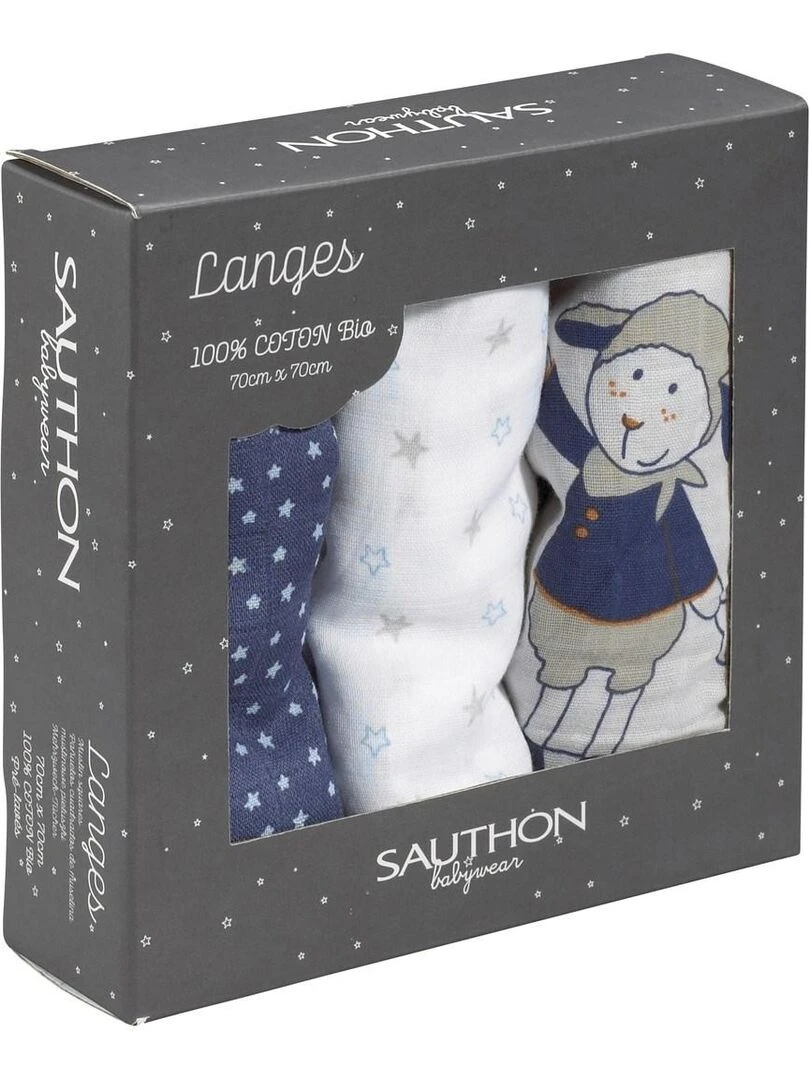 Langes 70x70cm en coton bio bleu SAUTHON Bleu