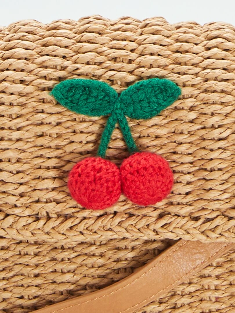 Sac en paille à imprimé cerise   Beige