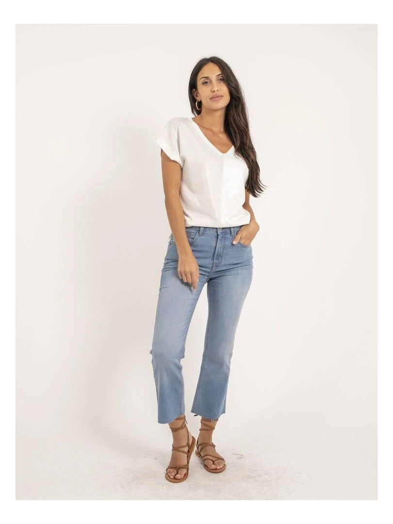 T shirt col V bimatière FAZZY   Blanc