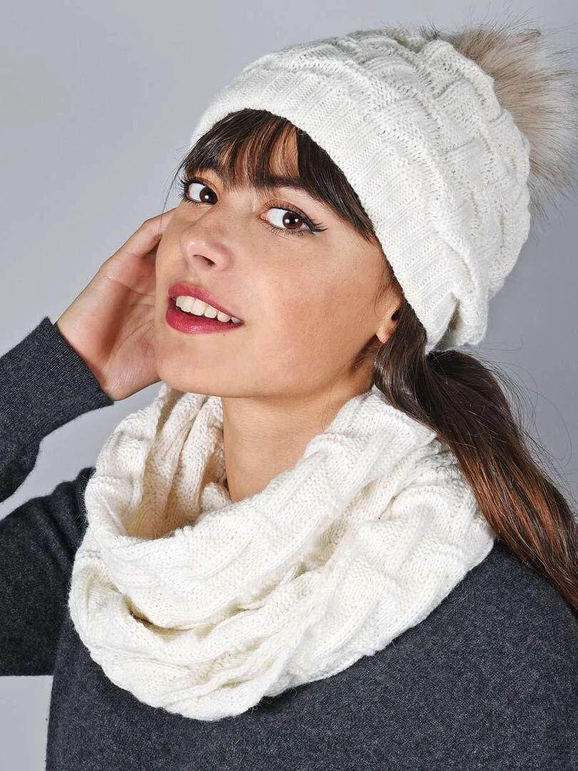 Ensemble Snood Bonnet Nora Made in UE Blanc
