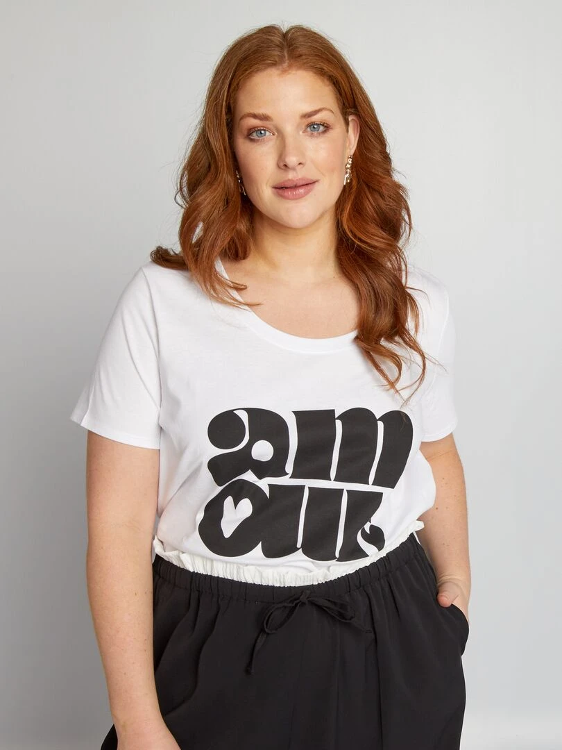 Tee shirt en coton avec imprimé Blanc/noir