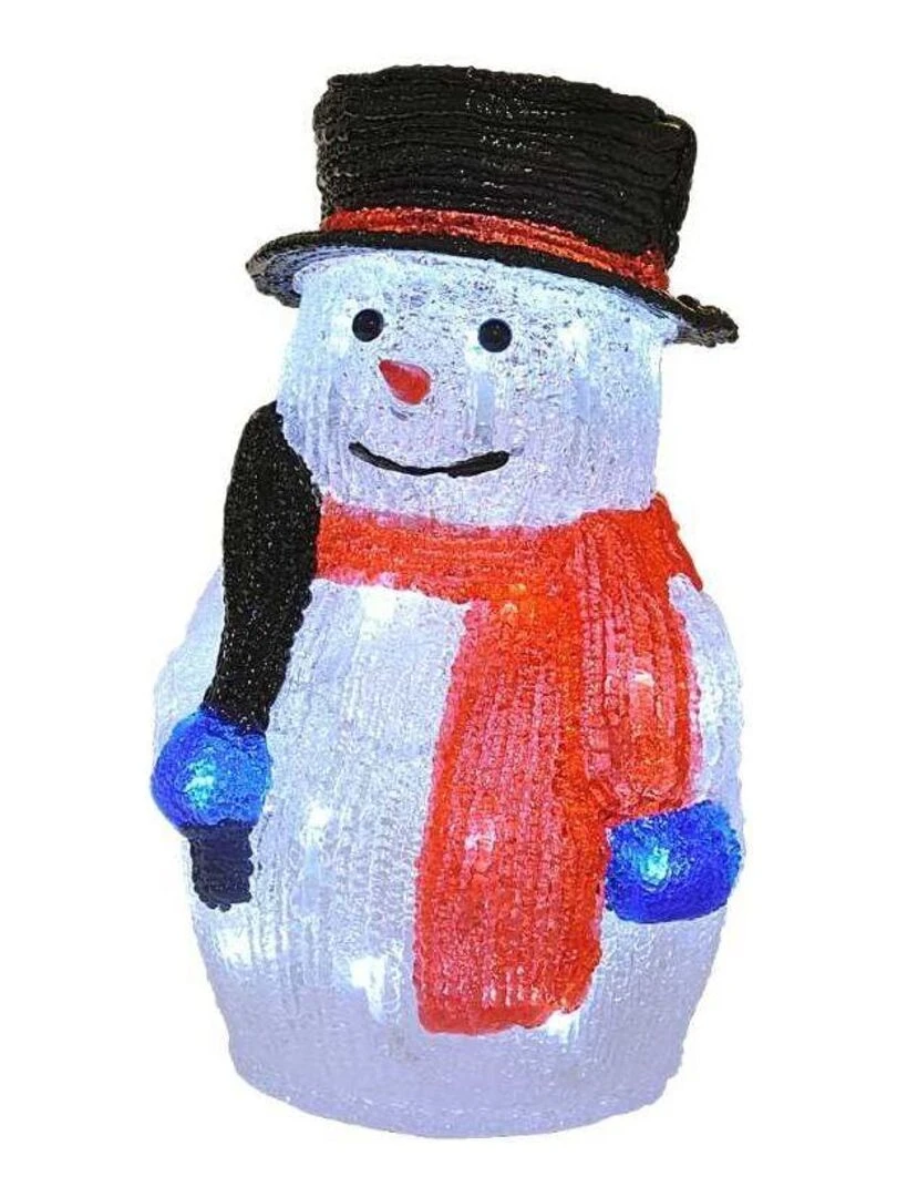 Bonhomme de neige écharpe chapeau noël lumineux 30 leds H38 secteur Rouge