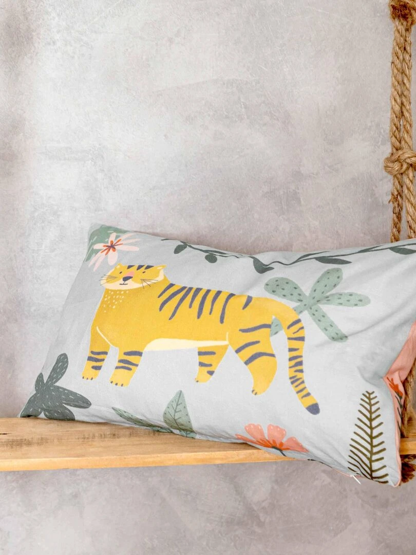 Housse de coussin Jungle life "Happyfriday" Blanc