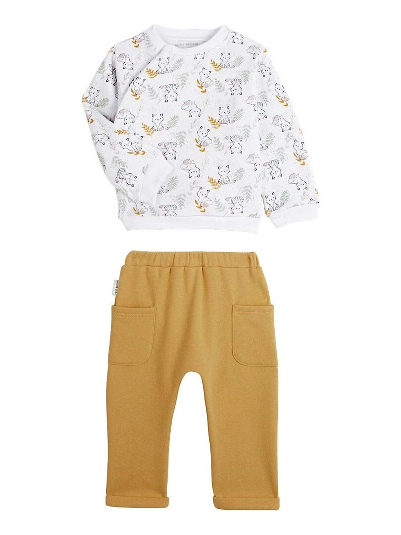 Ensemble sweat et pantalon bébé mixte en molleton Little Fox Ecru